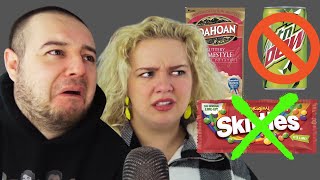 Foods That Are Banned in Europe But Not the US | AMERICAN COUPLE REACTION VIDEO