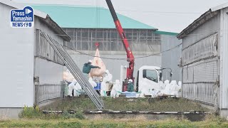 鳥インフルエンザ 作業続く　庄内町の養鶏場