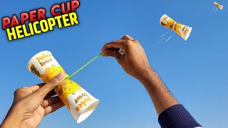 Paper cup helicopter , how to make easy paper cup flying toy , rubberband Gliding cup , Diy toy