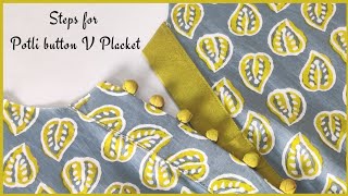 How to Make Placket with Potli Buttons /V Placket Cutting and Stitching/ KURTI FRONT NECK