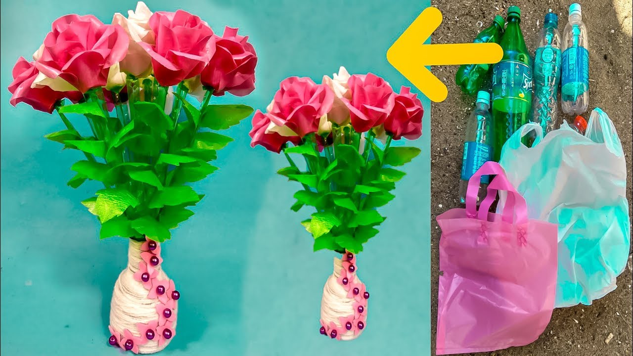 Cara Membuat Bunga Mawar Dari Botol Plastik Bekas Dan Kresek | DIY Rose ...