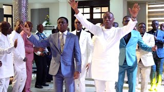 Aps. Dr Aaron Ami-Narh dances with Aps. Eric Nyamekye on His Birthday Thanksgiving Service At TAC C5