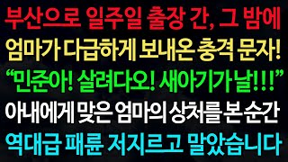 실화사연-부산으로 일주일 출장 간, 그 밤에 엄마가 다급하게 보내온 충격 문자! “민준아! 살려다오! 새아기가 날!!!” 아내에게 맞은 엄마의 상처를 본 순간 역대급 패륜 저지르고