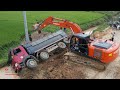 Unexpected​ Dumper Truck Fall Down​ In Water And Fails Recovery With Hitachi Zaxis 210LCH