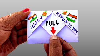 Republic day card ideas/DIY pull tab origami Envelope card/republic day greeting card/