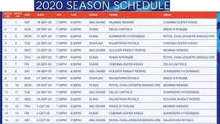 IPL 2020 Schedule | IPL UAE 2020 Match Fixtures, Venue And Time | Dream 11 IPL 2020 Full Schedule