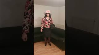 elegant crossdresser - floral evening look with hat