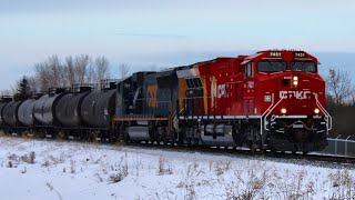 SUPER RARE! CPKC 7431 ET44AC new paint unit leads CP tanker train and CSX SD70MACe at Edworthy Park.