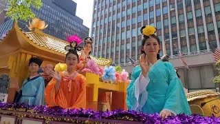 2023 World Falun Dafa Day Parade in New York Falun Gong Parade marching through busy streets in NYC