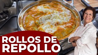 Como hacer rollos de repollo rellenos con queso gratinado y salsa de tomate