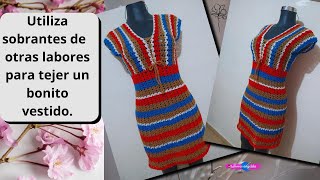 Utiliza sobrantes de otras labores para tejer un bonito vestido #crochet #facil #tutorial