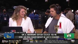 Warriors GM Bob Myers pulled up to the postgame show with no shoes on 😅