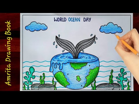 World Ocean Day Drawing | Ocean Day Poster | How To Draw World Ocean ...