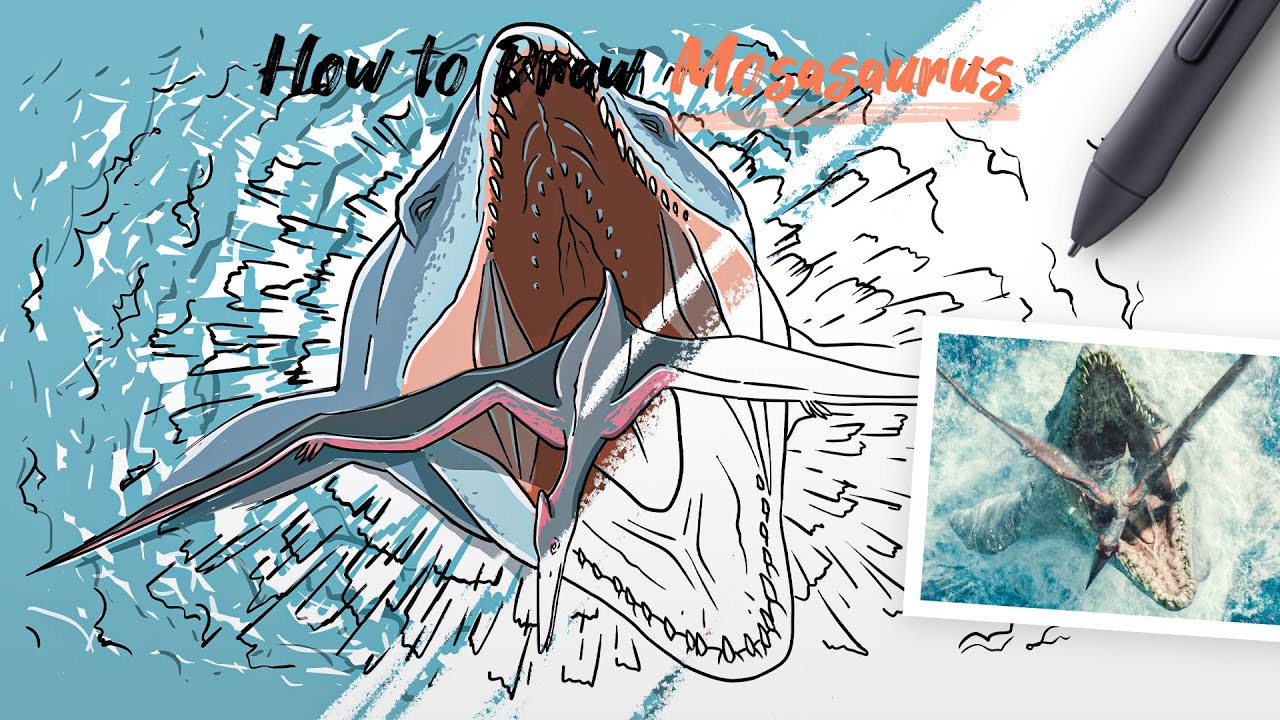 How To Draw Mosasaurus Attacking Pteranodon From Jurassic World ...