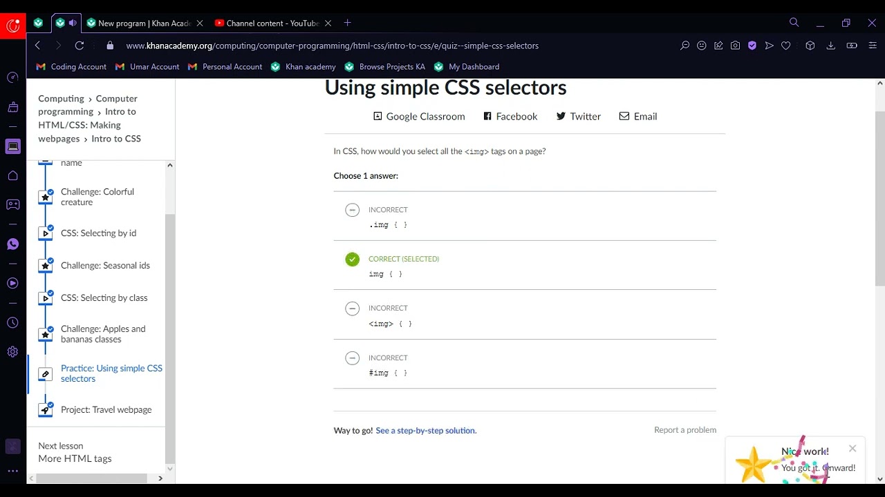 Practice Questions Using Simple Css Selectors Khan Academy Youtube
