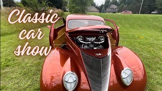 Classic car show in Ontario. Canada. Beautifully preserved old cars with nice engines sounds!