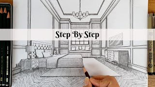 How To Draw a Bedroom in One Point Perspective | Step By Step