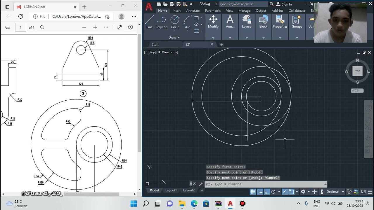 Autocad 2d Latihan 2 Youtube