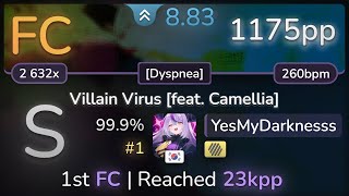 [CTB] 8.8⭐ YesMyDarknesss | Kobaryo - Villain Virus [Dyspnea] +HD 99.9% (#1 1175pp FC) - osu!