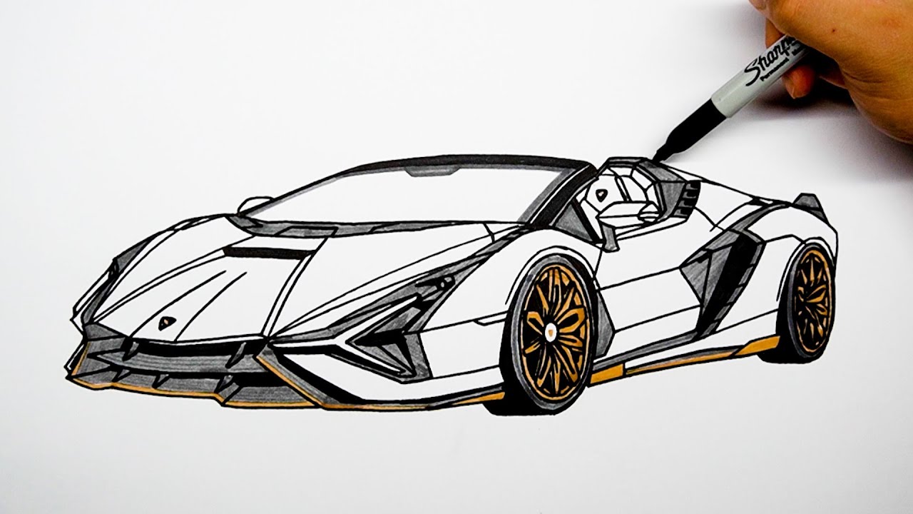 How To Draw A Car - Lamborghini Sian Roadster - Step By Step - YouTube