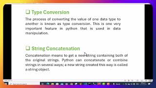 Escape Sequence, Formatted String, String Concatenation, Type Conversion