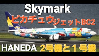 ✈✈RJTT羽田空港 PikachuJeT Livery新ルートで降りて来た”特別塗装機”ピカチュウジェットBC1 BC2 スカイマーク SKYMARK AIRLINESBoeing B737-800