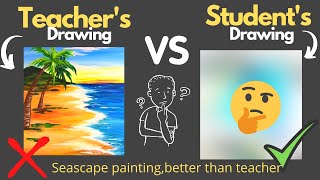 How to draw seascape painting? | Daily teacher vs student drawing #32