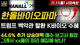 한올바이오파마 속보 트럼프 백악관 탈환 44.6% 추가상승 매수보고서 등장 그래서 xx들이 미리 매집해놨구나 HLB 엄민용 리가켐바이오 에이비엘바이오 알테오젠