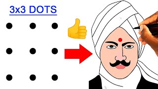 Turn 9 dots into Tamil poet Bharathiyar drawing easy - How to draw bharathiyar pencil drawing