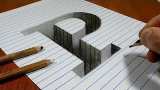 Draw a Letter P Hole on Line Paper 3D Trick Art || Drawing p Hole in Line Paper 3D Trick Art