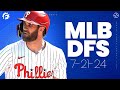 #MLB #DFS Picks & Strategy for #DraftKings & #FanDuel (7/21/24)