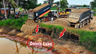 Recent Activities Include Filling In Large Lakes With Large Machinery Dozer Shantui Pushing Soil