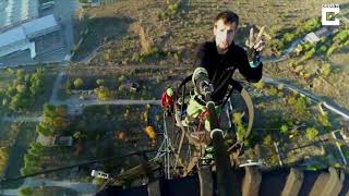 Daredevil Friends Rope Jump From 400ft High Chimney