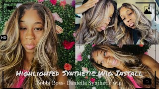 $50 Highlighted Synthetic Wig Install 💇🏽‍♀️|Bobbi Boss Wig Review | Affordable Lace Front Wigs