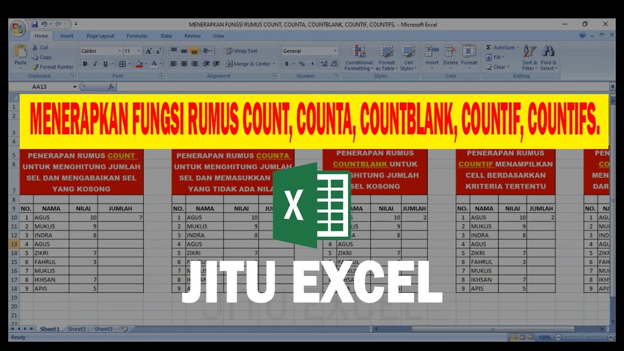 Menerapkan Fungsi Rumus COUNT, COUNTA, COUNTBLANK, COUNTIF, COUNTIFS ...