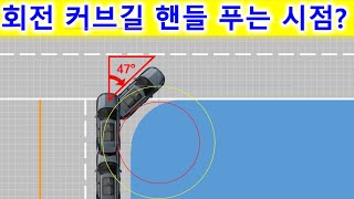 차량 직각회전, 우회전 차량 회전후에 핸들 푸는 시점(각도) 45도? 60도? 운전숙련자들도 잘 모르는 엉터리 운전 교습