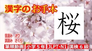 「桜」漢字のお手本☆筆順動画☆小学5年☆How to Write Kanji☆漢字検定6級☆JLPT-N1☆記憶術