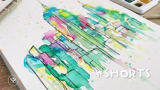#shorts watercolor colorful New York painting time lapse