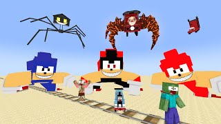 Cursed Sonic Vs Siren Head Vs House Head Vs Train School - Minecraft Animation