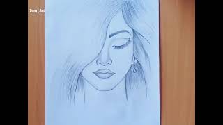 How to draw a beautiful girl face || easy pencil drawing step by step || Zem Art