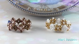 パールとシードビーズで作るリング/Ring made of pearls and seed beads