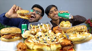 Eating Crown Crust Pizza With Tower Burger And Hot And Spicy Burger | Mukbang Asmr