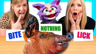 CREEPY Bite, Lick, Nothing Food Challenge w/ Brianna & BrittanyPlays