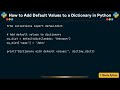 How to Add Default Values to a Dictionary in Python