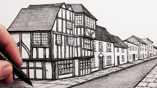 How to Draw Buildings in Detail: A Street in One-Point Perspective