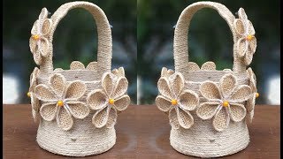 Flower Basket with Jute Rope and Plastic Container || Jute Rope Flower Basket | Jute and Rope Craft