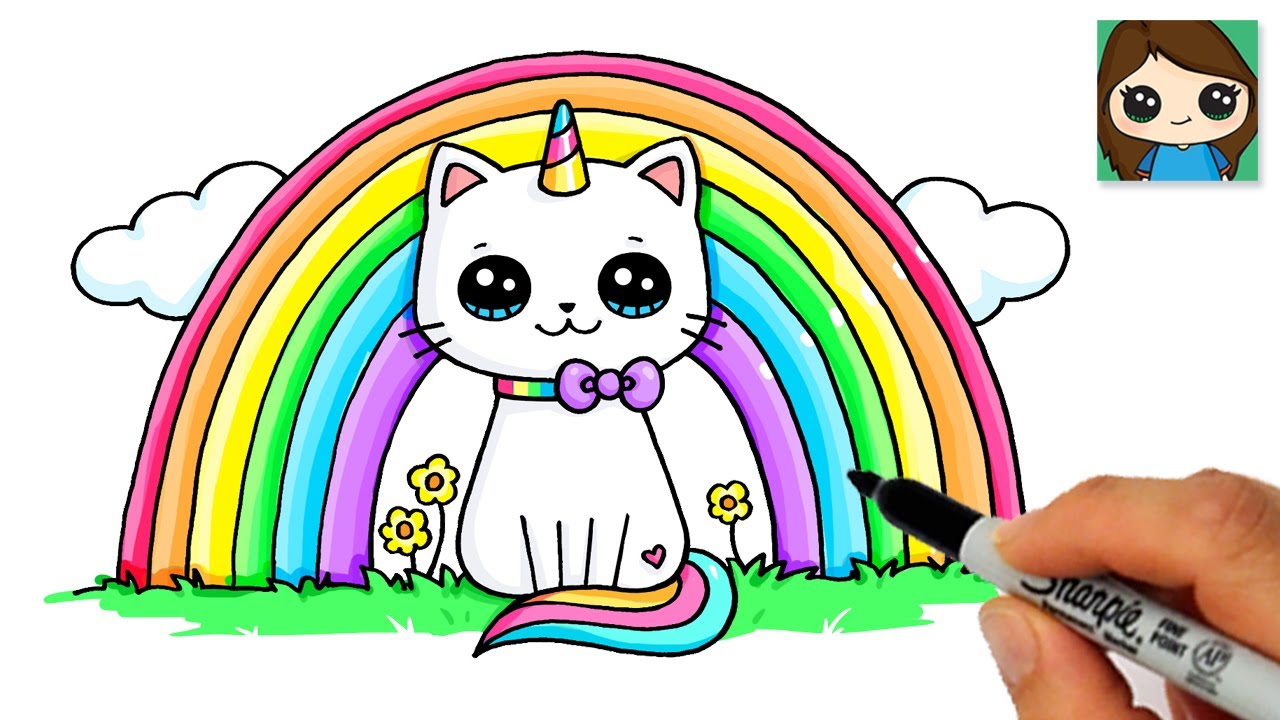 How To Draw A Rainbow Unicorn Cat Easy 🌈 - YouTube