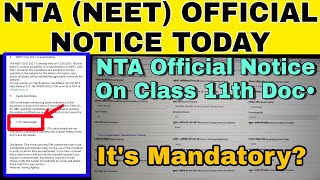 NTA Official Notice On Class 11th Documents||Class 11th Documents Mandatory?