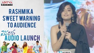 Rashmika Sweet Warning To Audience @ Devadas Audio Launch || Akkineni Nagarjuna, Nani