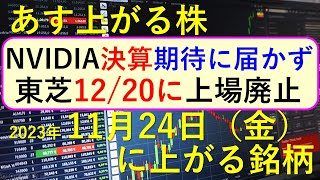 あす上がる株　2023年１１月２４日（金）に上がる銘柄　～NVIDIAの決算と、FOMC議事録公開、サム・アルトマンCEOのOpenAI復帰～